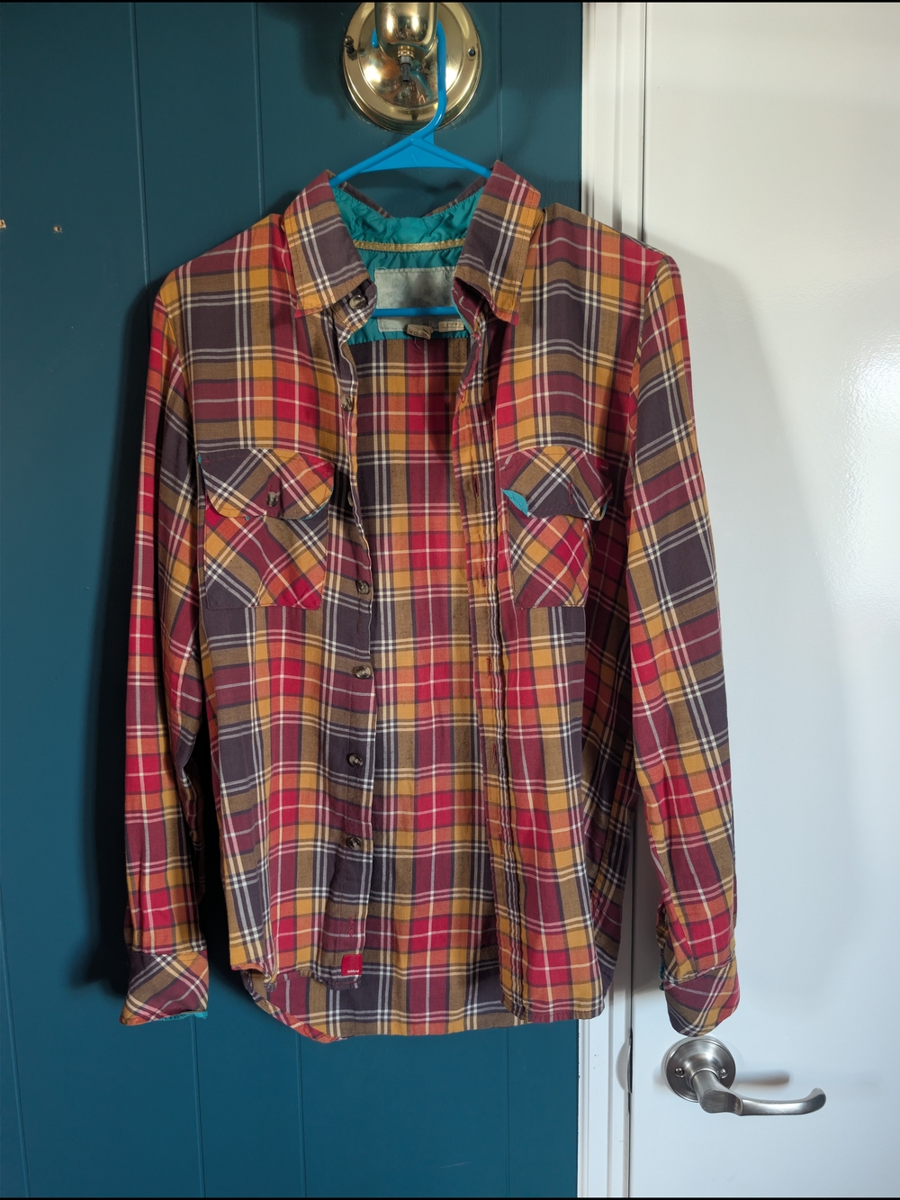 Men's Red and Yellow Plaid Button-Up Shirt